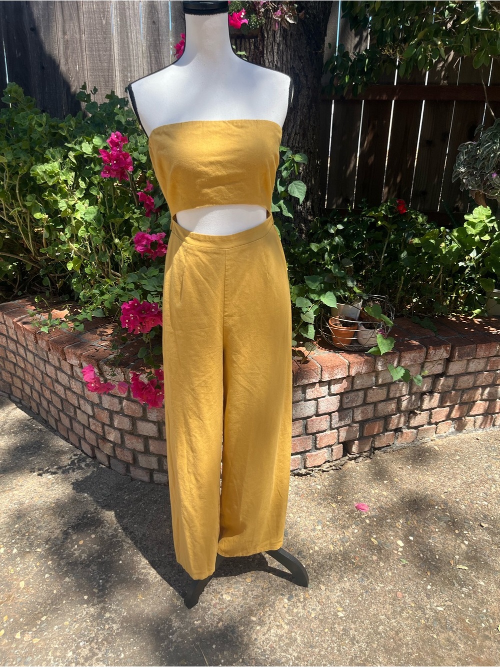 FAVLUX Mustard Strapless Wide-Leg Jumpsuit